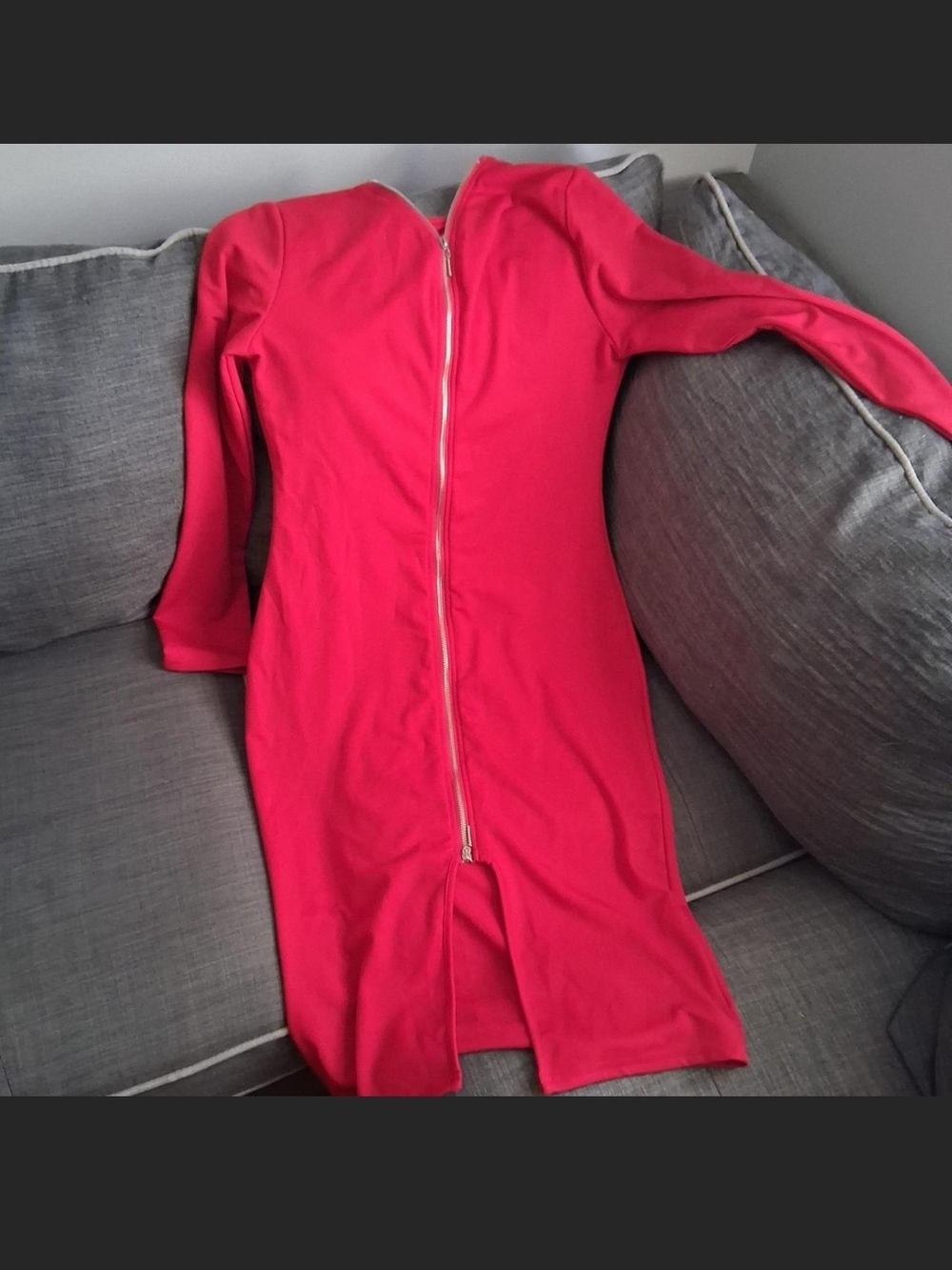 & Other Stories Red Long-Sleeve Bodycon Dress with Back Zip